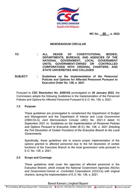 MC No. , s. 2021 5 MEMORANDUM CIRCULAR TO .